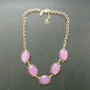 Charming Charlie Gold Tone Purple Oval Cabochon Statement Necklace